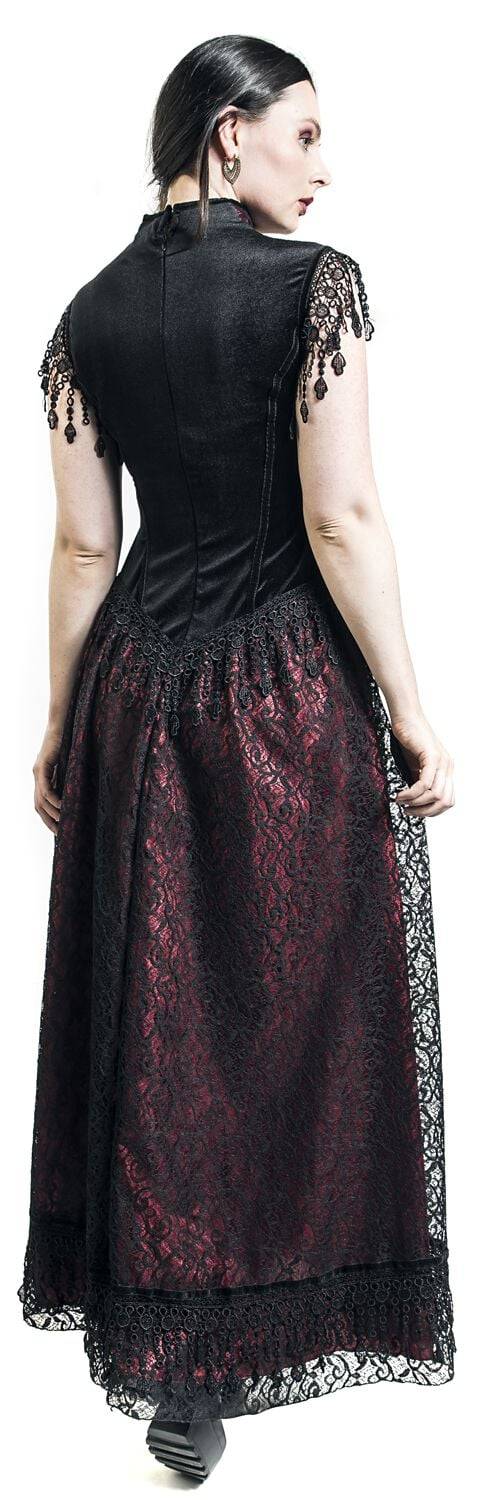 EMP "Gothic Dress" Langes Kleid Schwarz/rot Von Sinister Gothic