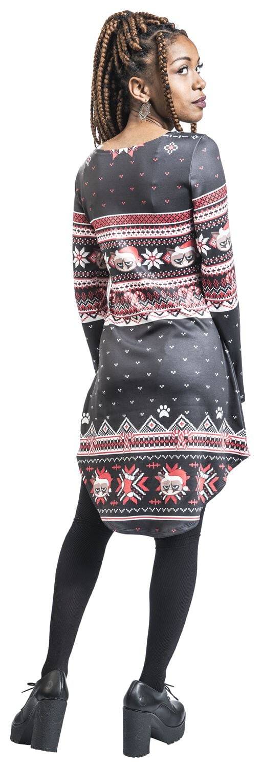 EMP "Grumpy X-Mas" Mittellanges Kleid Schwarz/rot/weiß Von Grumpy Cat