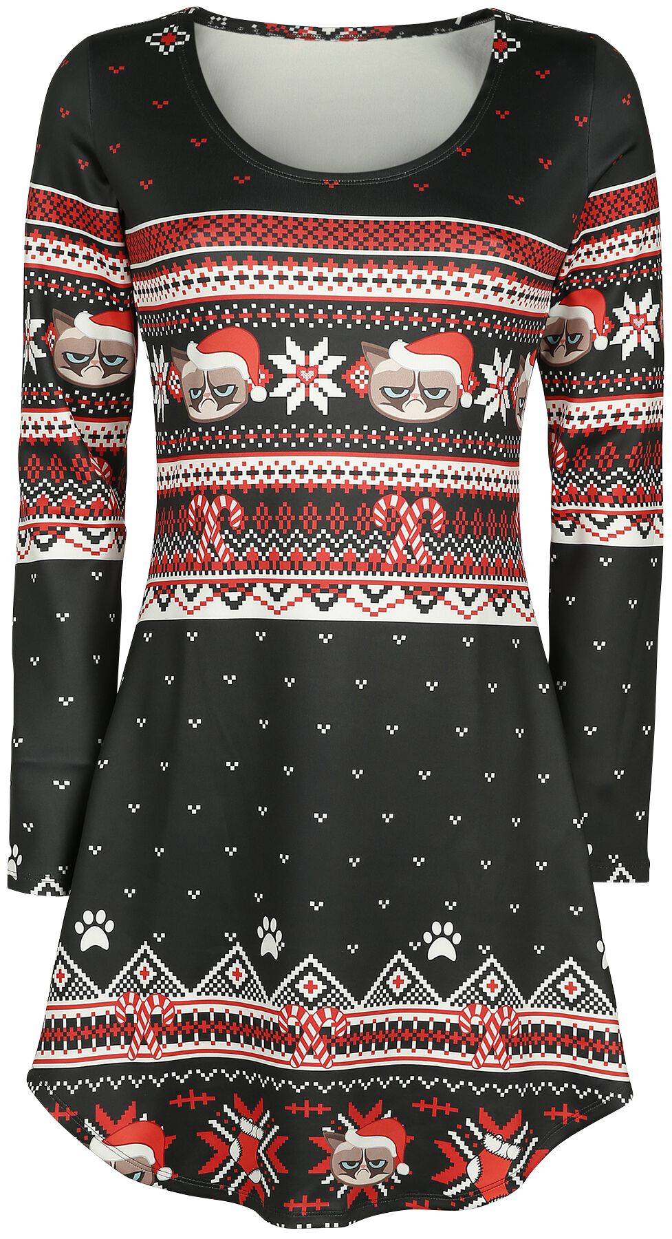 EMP "Grumpy X-Mas" Mittellanges Kleid schwarz/rot/weiß von Grumpy Cat