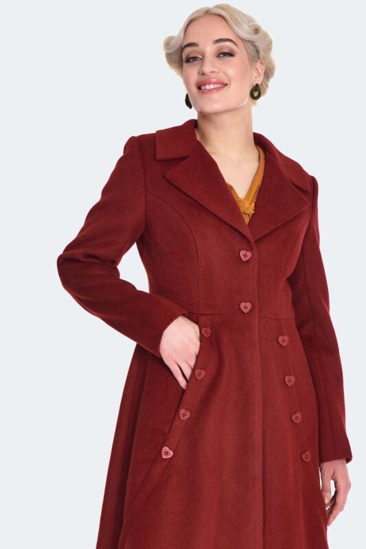EMP "Heart Button Flare Coat" Mantel Rot Von Voodoo Vixen