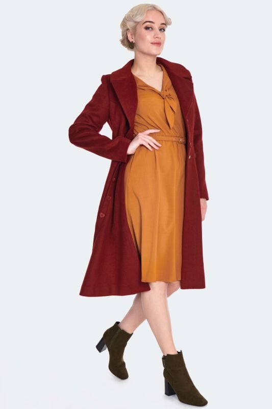 EMP "Heart Button Flare Coat" Mantel Rot Von Voodoo Vixen