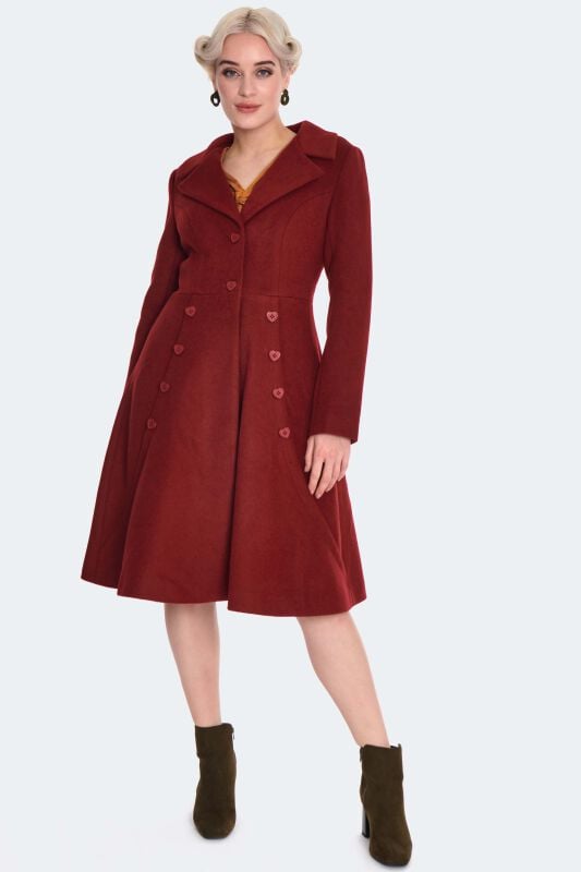 EMP "Heart Button Flare Coat" Mantel rot von Voodoo Vixen