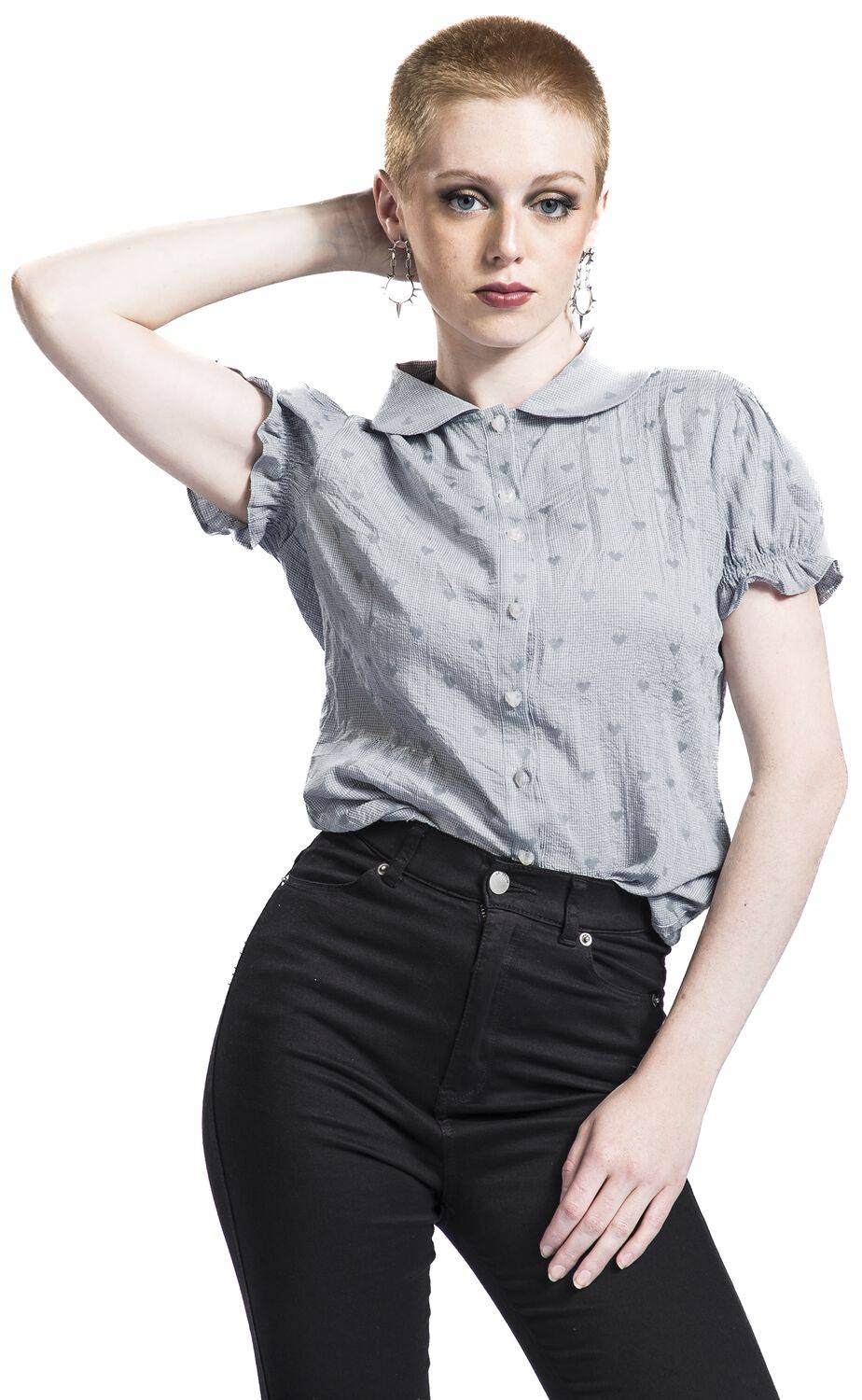 EMP "Heart On Her Sleeve Blouse" Bluse Blau Von Banned Retro