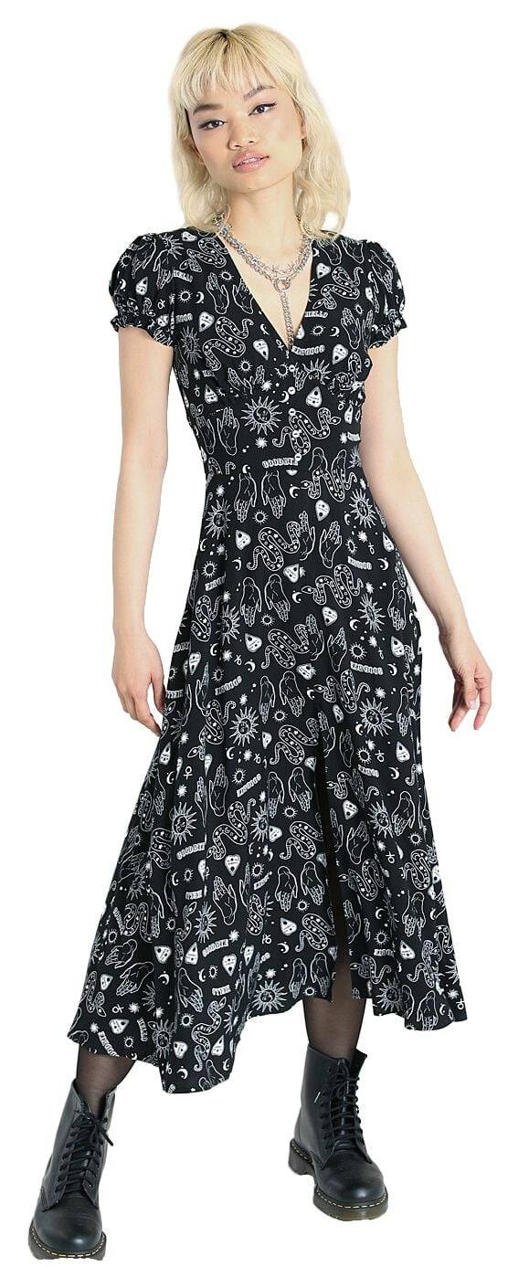 EMP "Hello Goodbye Dress" Langes Kleid Schwarz/weiß Von Hell Bunny