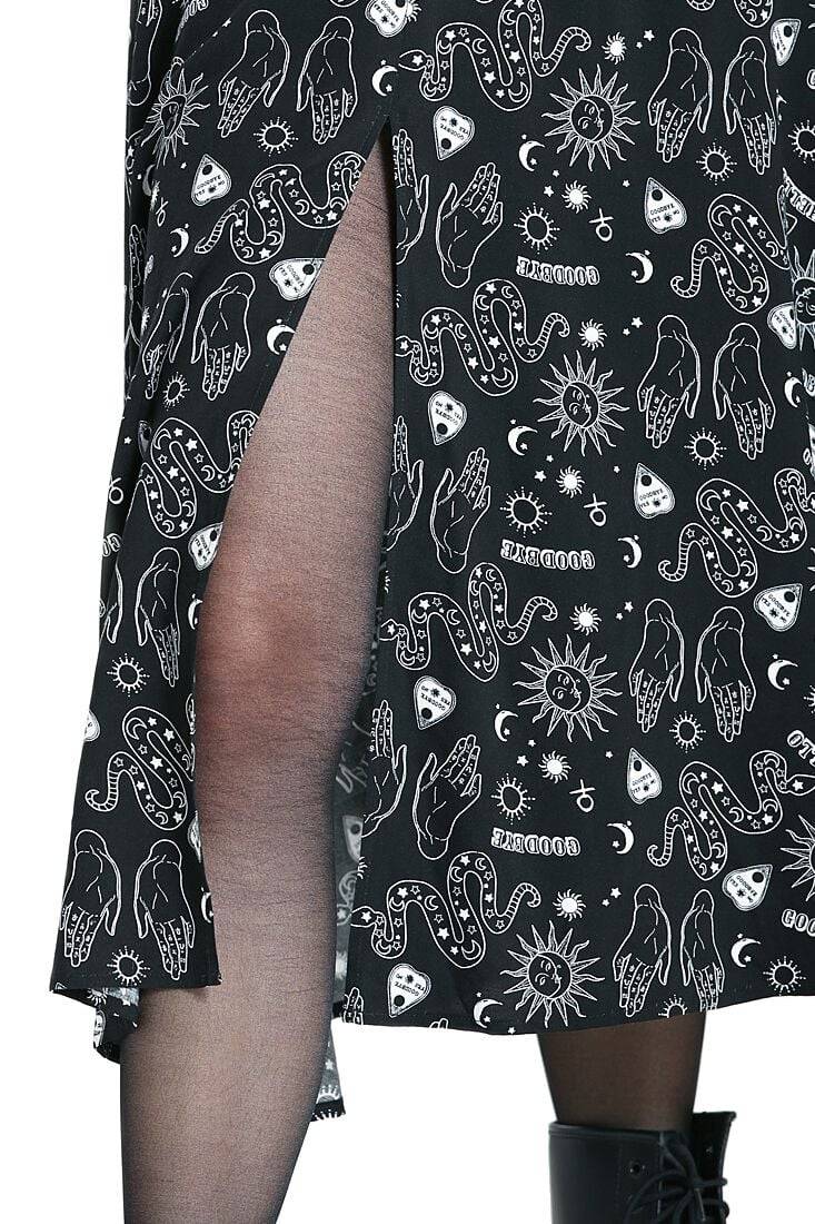 EMP "Hello Goodbye Dress" Langes Kleid Schwarz/weiß Von Hell Bunny