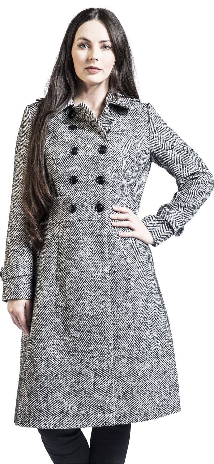 EMP "Herringbone Double Breasted Coat" Mantel Schwarz/weiß Von Voodoo Vixen