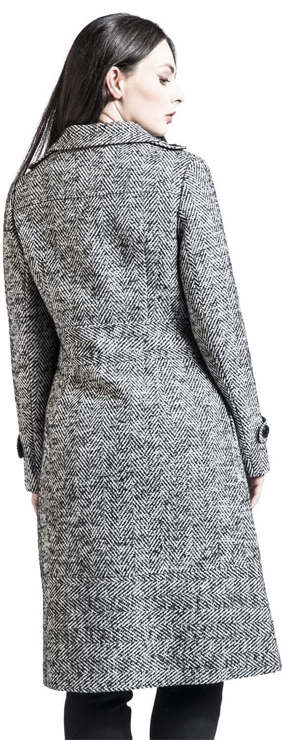 EMP "Herringbone Double Breasted Coat" Mantel Schwarz/weiß Von Voodoo Vixen