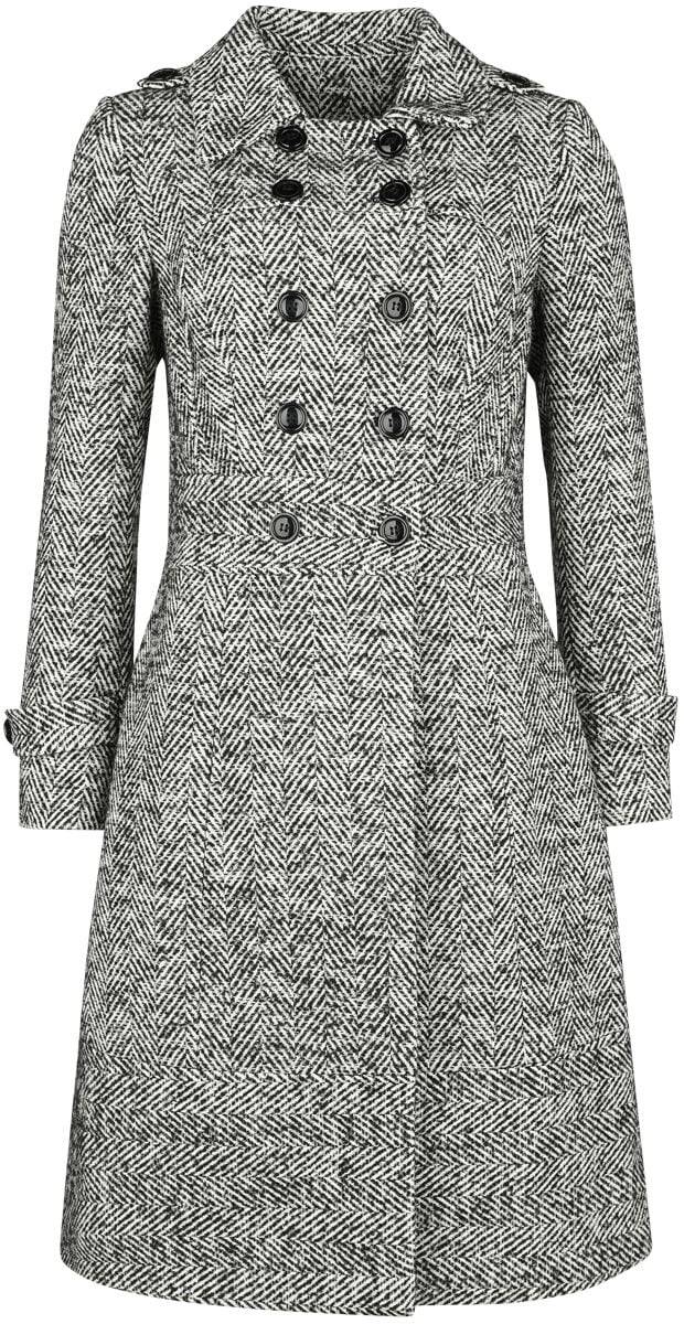 EMP "Herringbone Double Breasted Coat" Mantel schwarz/weiß von Voodoo Vixen