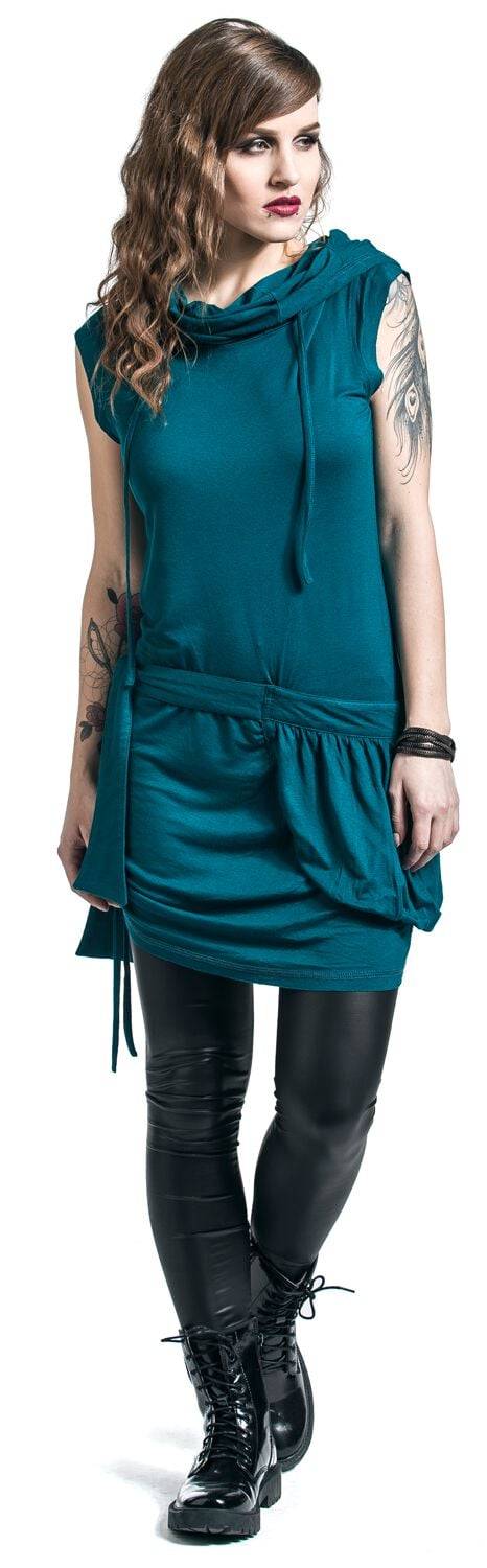 EMP "High Neck Dress" Kurzes Kleid Petrol Von RED By EMP