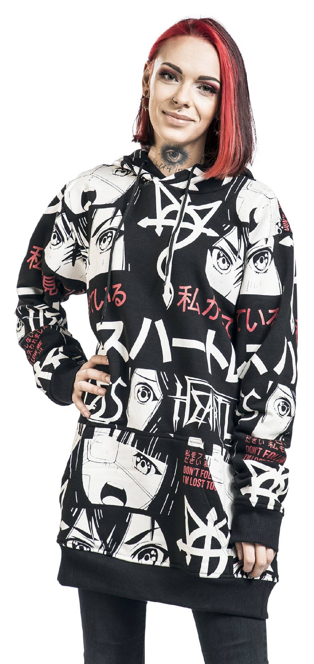 EMP "I'm Lost Hood" Kapuzenpullover Schwarz/weiß/rot Von Heartless