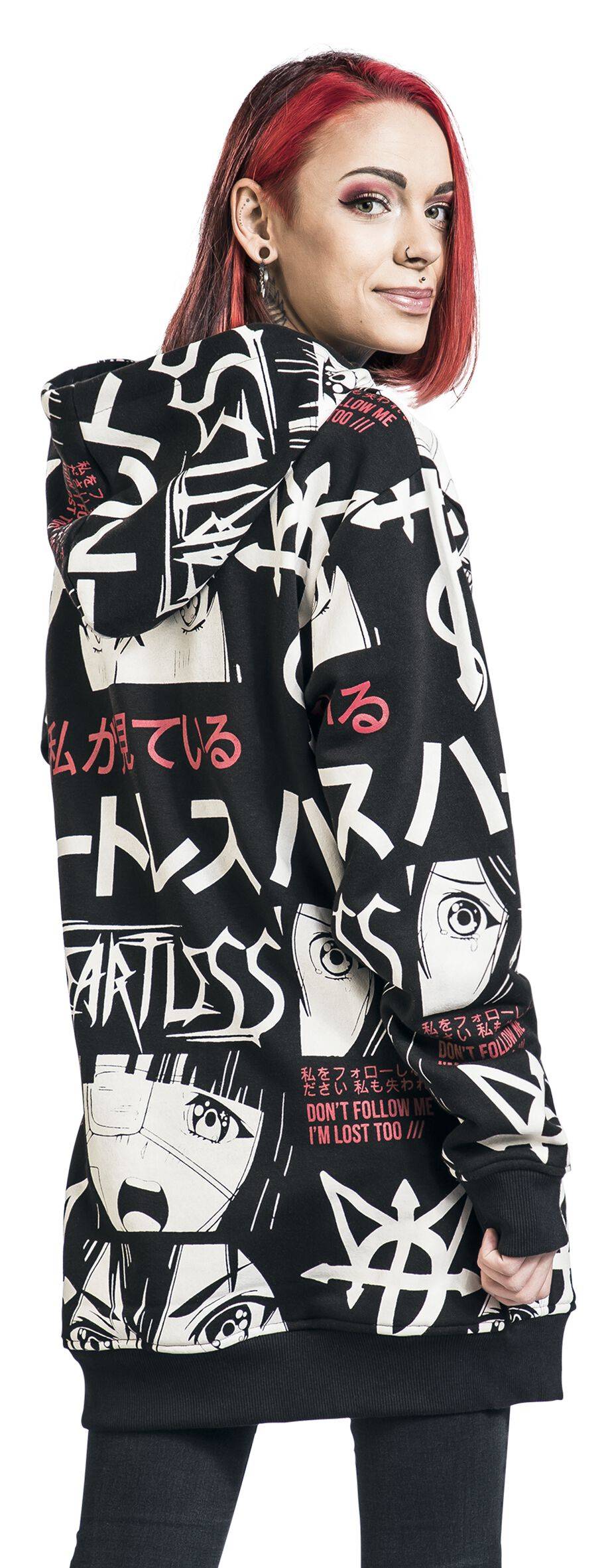 EMP "I'm Lost Hood" Kapuzenpullover Schwarz/weiß/rot Von Heartless