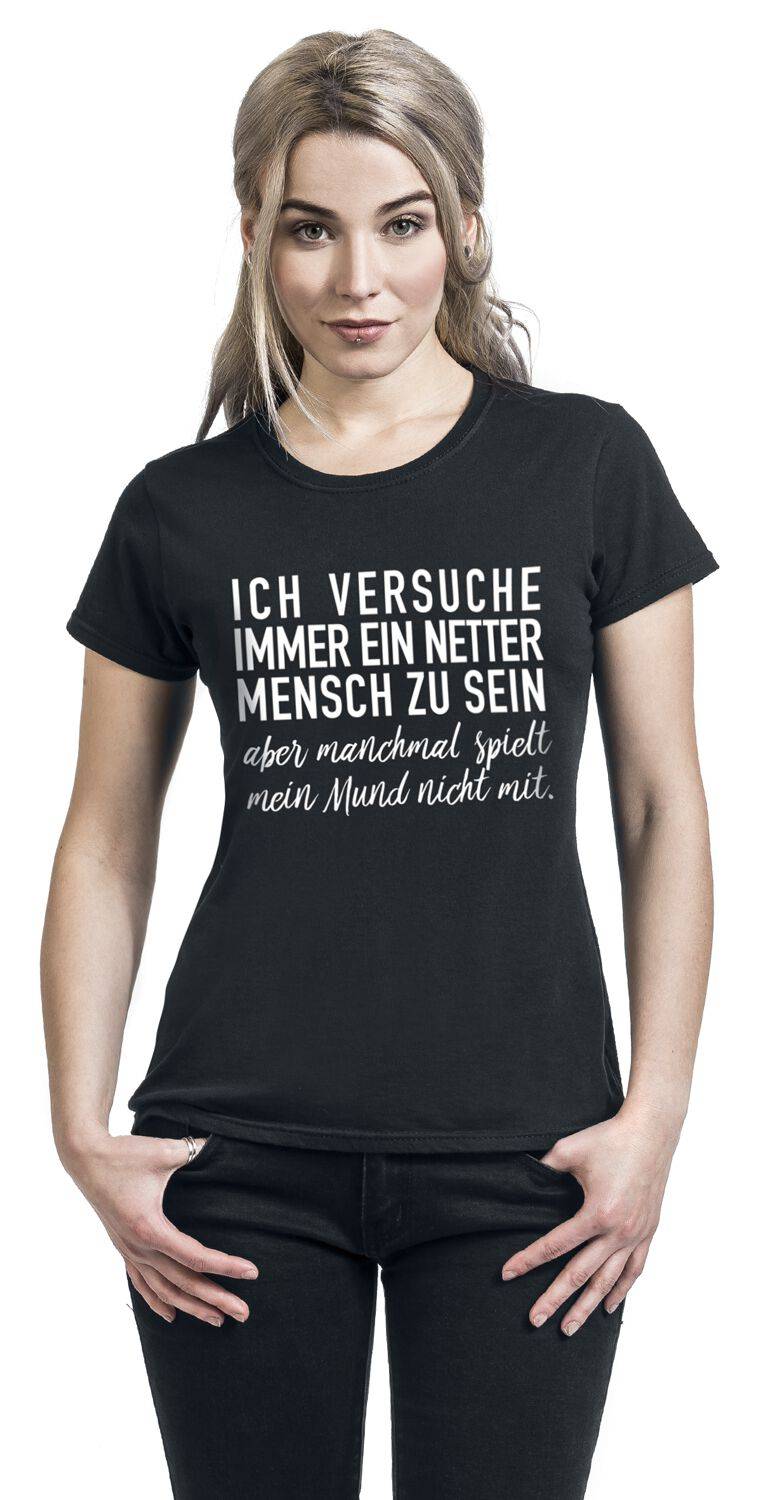EMP "Ich Versuche Immer Ein Netter Mensch Zu Sein " T-Shirt Schwarz Von Sprüche
