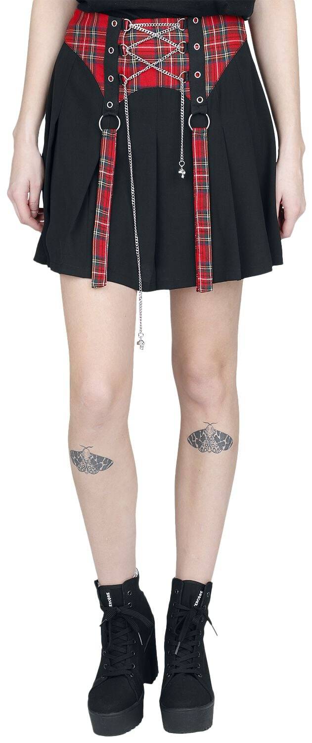 EMP "Isadora Skirt" Kurzer Rock Schwarz/rot Von Banned Alternative
