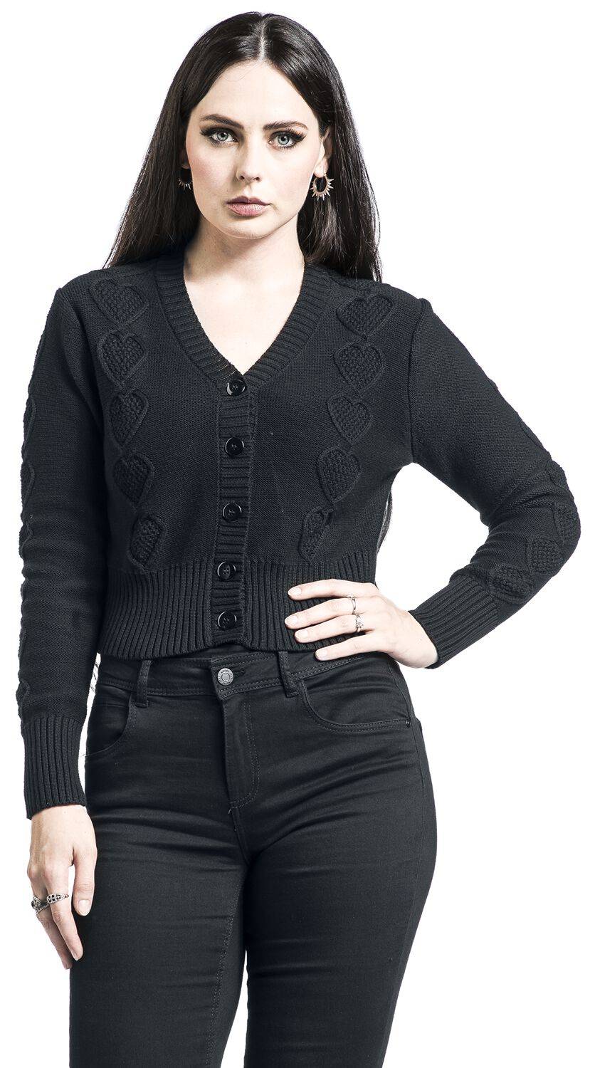 EMP "Jazmine 1940s Black Heart Knit Cardigan" Cardigan Schwarz Von Voodoo Vixen