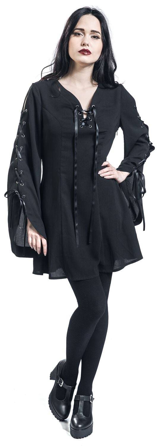 EMP "Jezebel Tie Dress" Kurzes Kleid Schwarz Von Banned Alternative