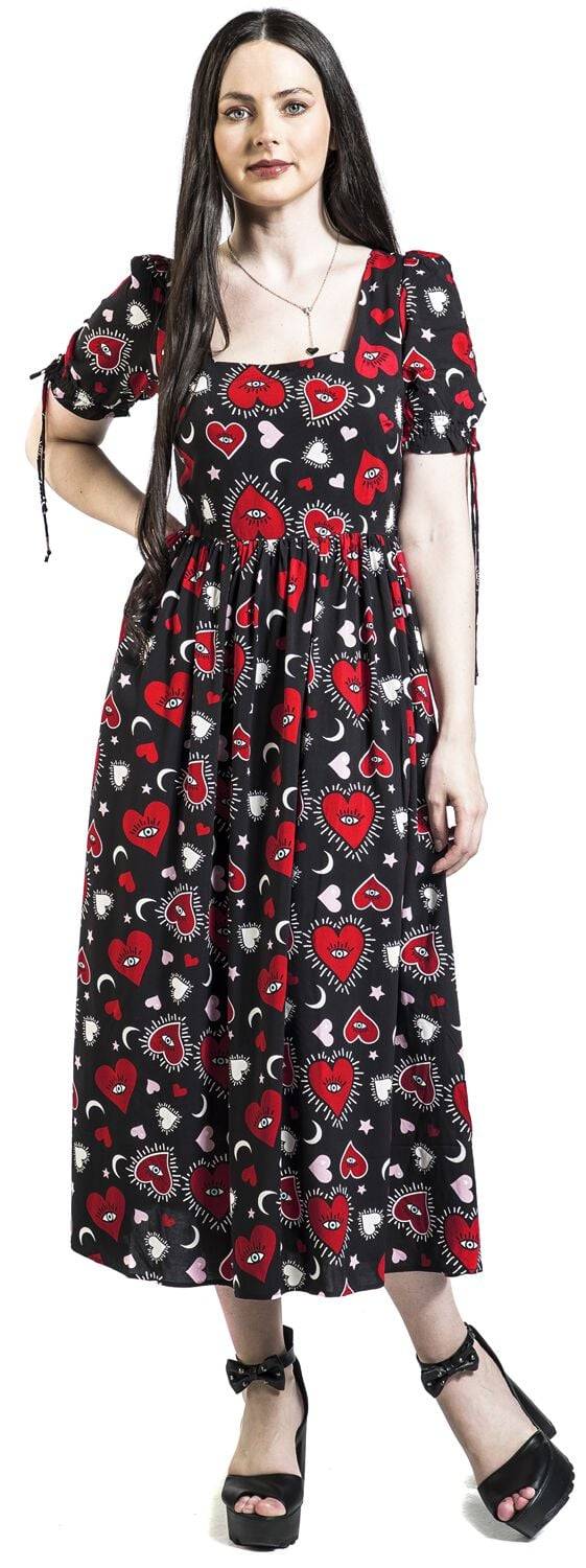 EMP "Kate Heart Dress" Langes Kleid Schwarz/rot Von Hell Bunny