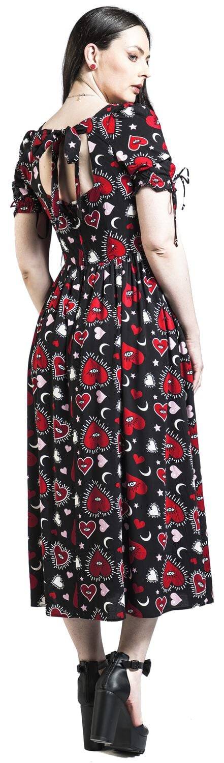 EMP "Kate Heart Dress" Langes Kleid Schwarz/rot Von Hell Bunny