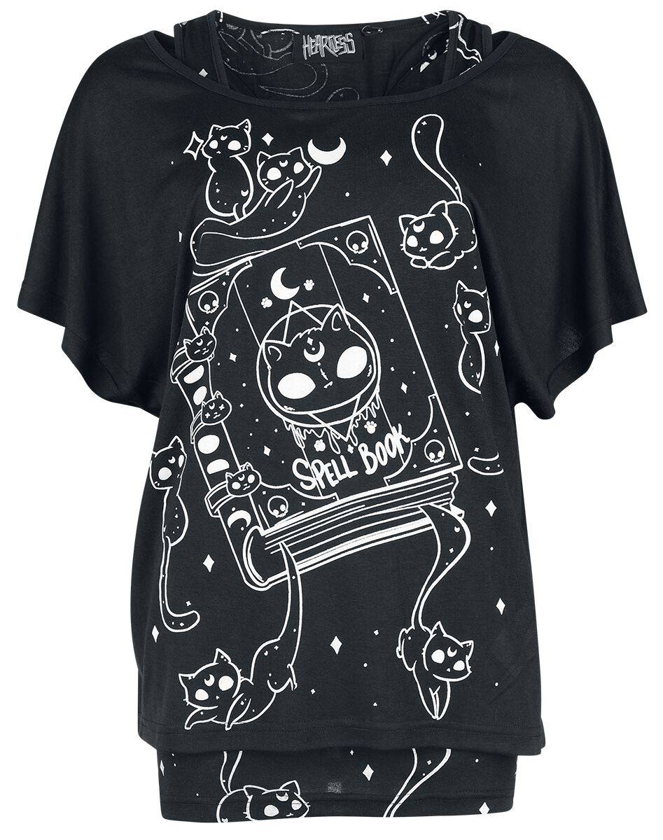EMP "Kitty Spellbook Top" T-Shirt Schwarz/weiß Von Heartless