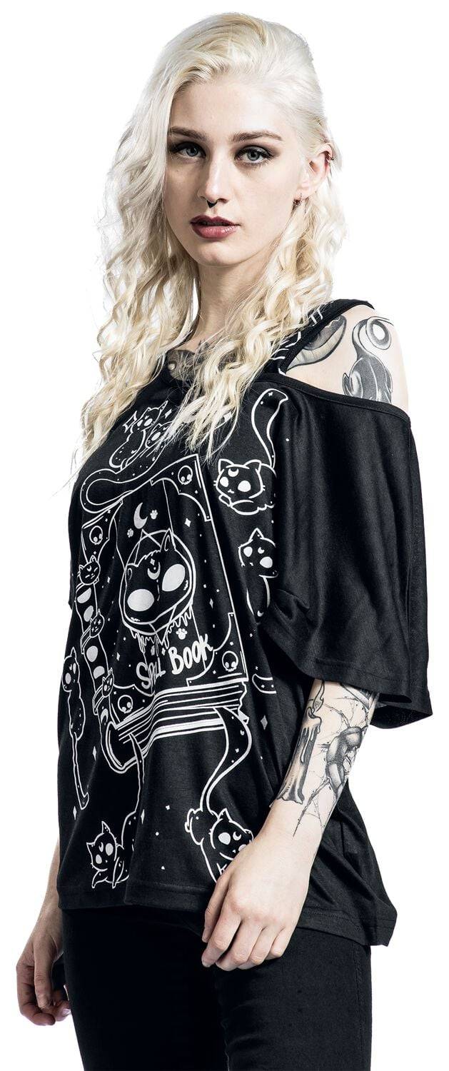 EMP "Kitty Spellbook Top" T-Shirt Schwarz/weiß Von Heartless