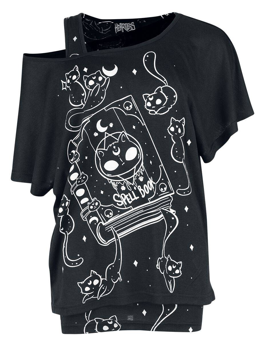 EMP "Kitty Spellbook Top" T-Shirt schwarz/weiß von Heartless