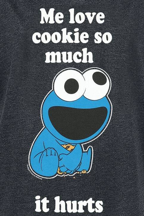 EMP "Krümelmonster - Me Love Cookie" T-Shirt Dunkelgrau Meliert Von Sesamstraße