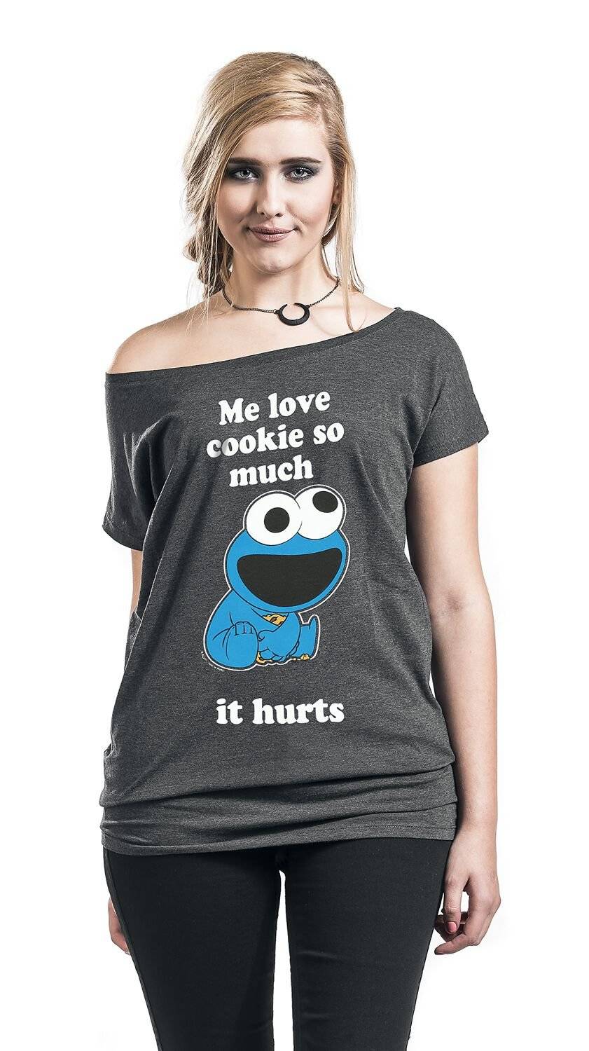 EMP "Krümelmonster - Me Love Cookie" T-Shirt Dunkelgrau Meliert Von Sesamstraße