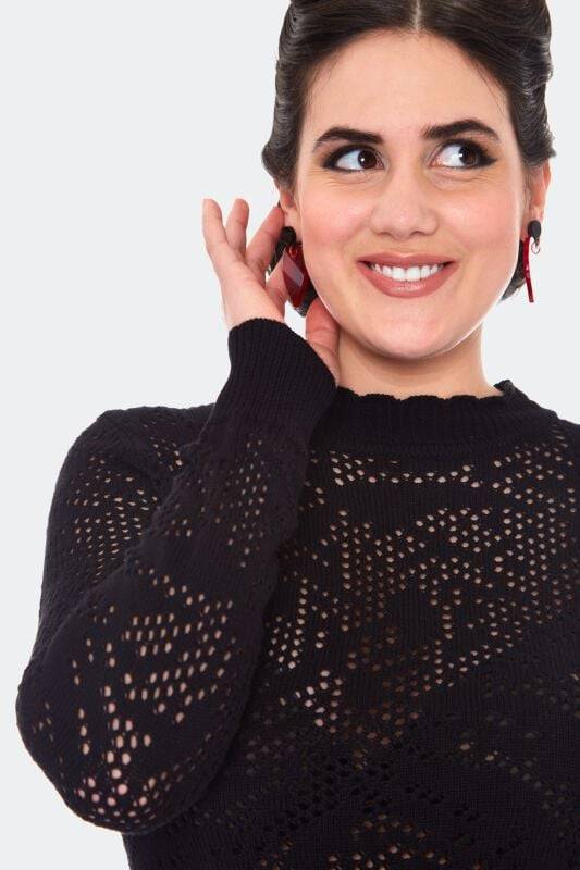 EMP "Lace Knit Mock Neck Sweater" Strickpullover Schwarz Von Voodoo Vixen