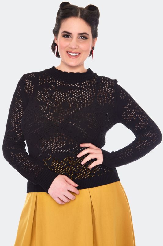 EMP "Lace Knit Mock Neck Sweater" Strickpullover schwarz von Voodoo Vixen
