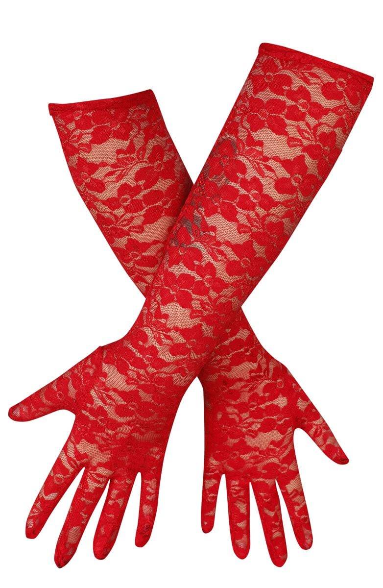 EMP "Lace Opera Glove" Fingerhandschuhe rot von Pamela Mann