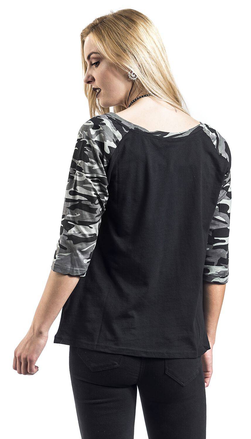 EMP "Ladies 3/4 Contrast Raglan Tee" Langarmshirt Schwarz/darkcamo Von Urban Classics
