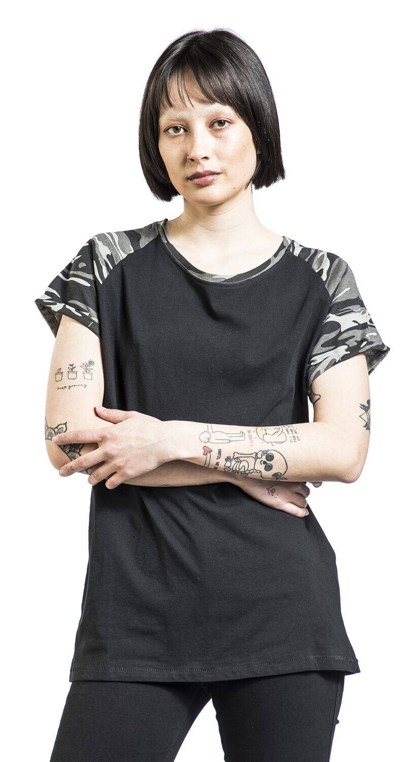 EMP "Ladies Contrast Raglan Tee" T-Shirt Schwarz/darkcamo Von Urban Classics