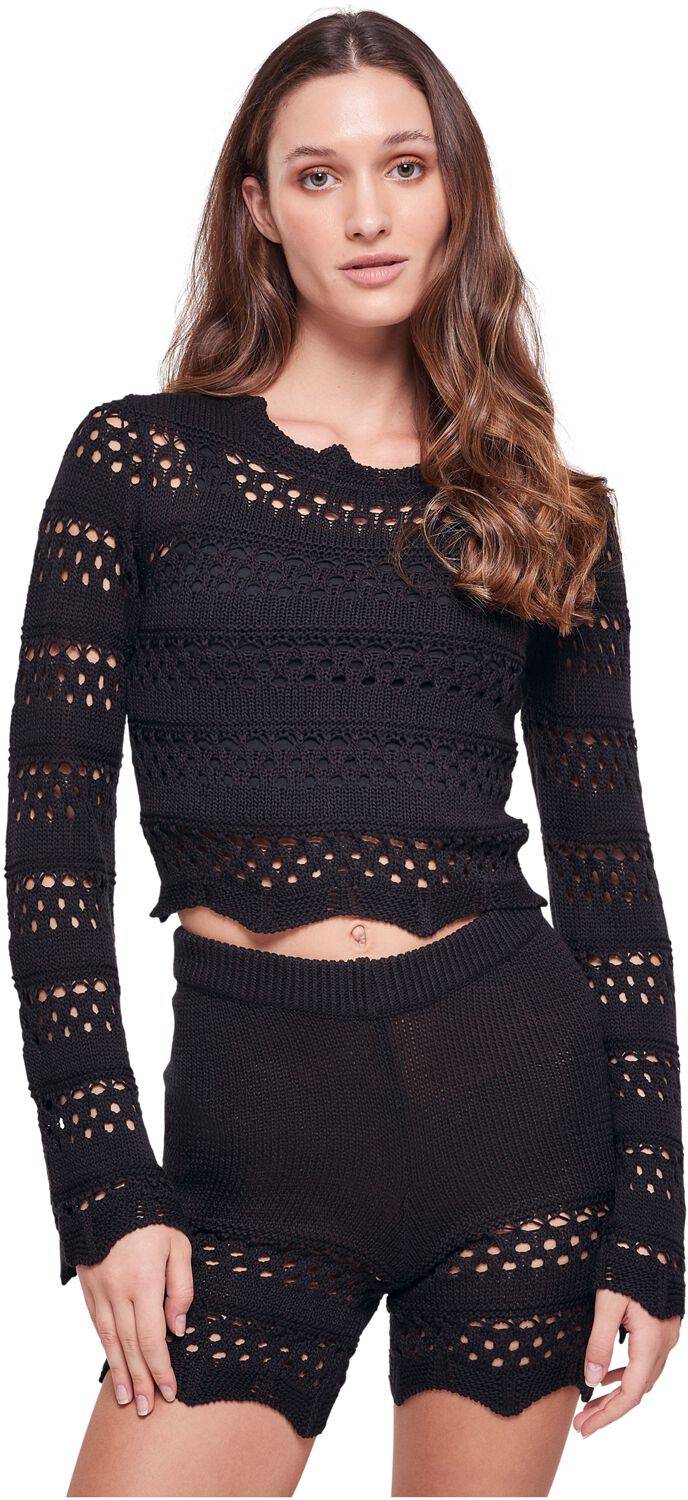 EMP "Ladies Cropped Crochet Knit Sweater" Sweatshirt Schwarz Von Urban Classics