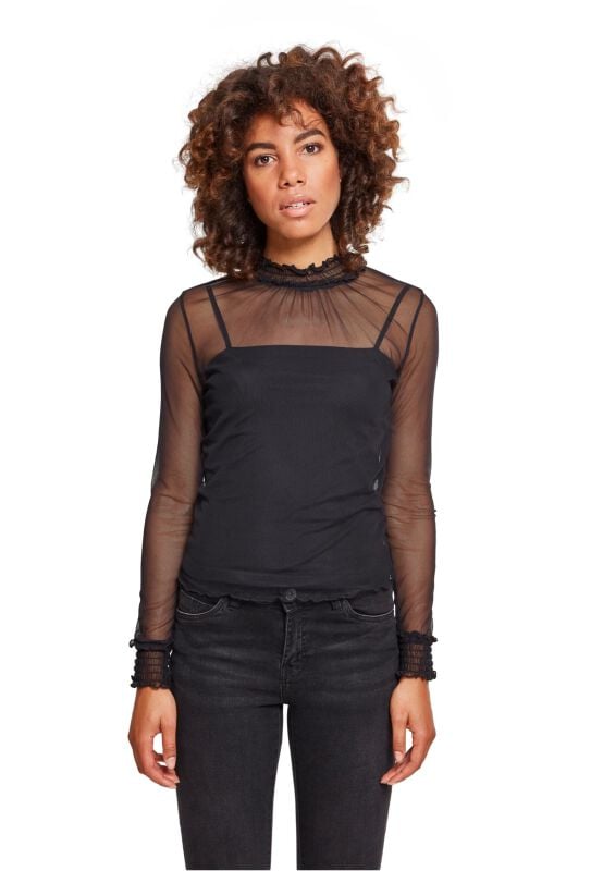 EMP "Ladies Double Layer Mesh L/S" Langarmshirt Schwarz Von Urban Classics