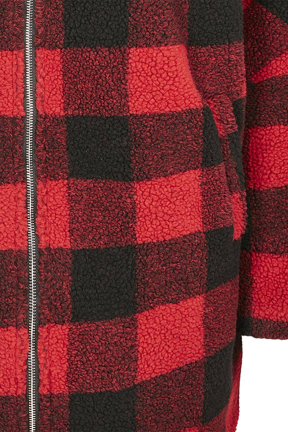 EMP "Ladies Hooded Oversized Check Sherpa Jacket" Winterjacke Rot/schwarz Von Urban Classics