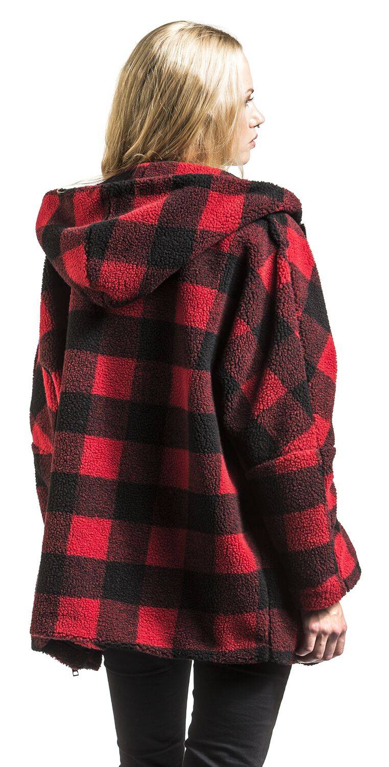 EMP "Ladies Hooded Oversized Check Sherpa Jacket" Winterjacke Rot/schwarz Von Urban Classics