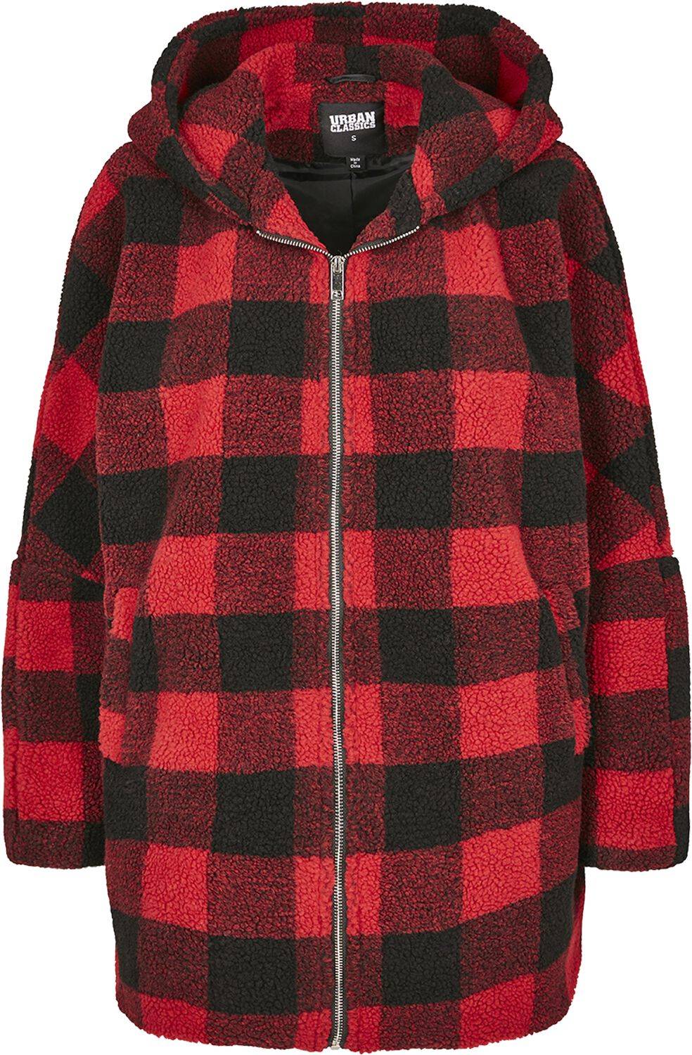 EMP "Ladies Hooded Oversized Check Sherpa Jacket" Winterjacke rot/schwarz von Urban Classics