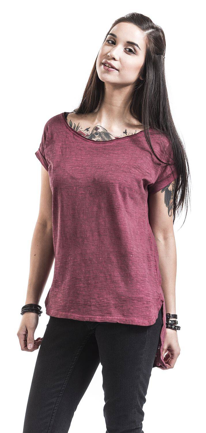 EMP "Ladies Long Back Shaped Spray Dye Tee" T-Shirt Burgund Von Urban Classics