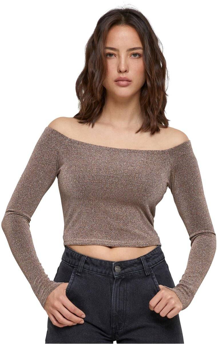 EMP "Ladies Off Shoulder Glitter Longsleeve" Langarmshirt Goldfarben Von Urban Classics