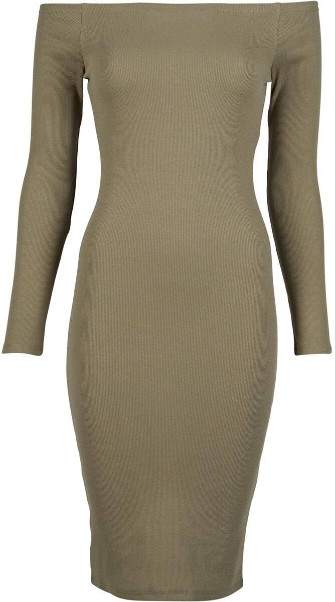 EMP "Ladies Off Shoulder Longsleeve Rib Dress" Mittellanges Kleid oliv von Urban Classics