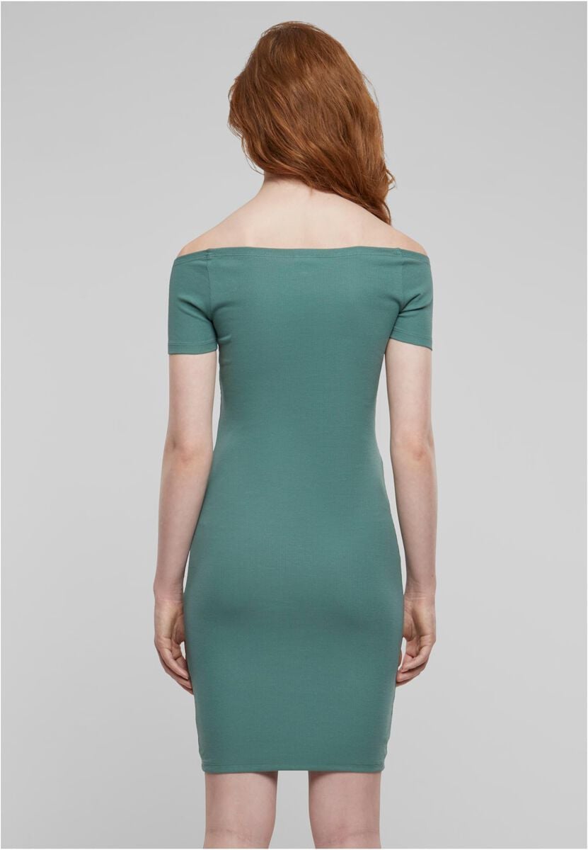 EMP "Ladies Off Shoulder Rib Dress" Kurzes Kleid Grün Von Urban Classics