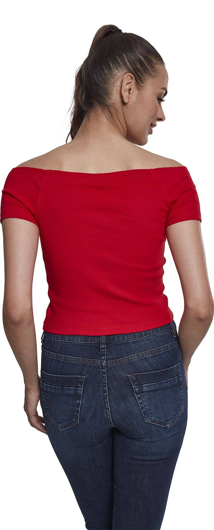 EMP "Ladies Off Shoulder Rib Tee" T-Shirt Rot Von Urban Classics