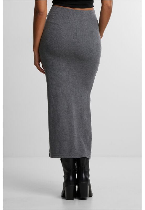 EMP "Ladies Rib High Slit Skirt" Langer Rock Grau Meliert Von Urban Classics