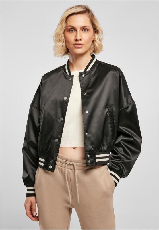 EMP "Ladies Short Oversized Satin College Jacket" Collegejacke Schwarz Von Urban Classics
