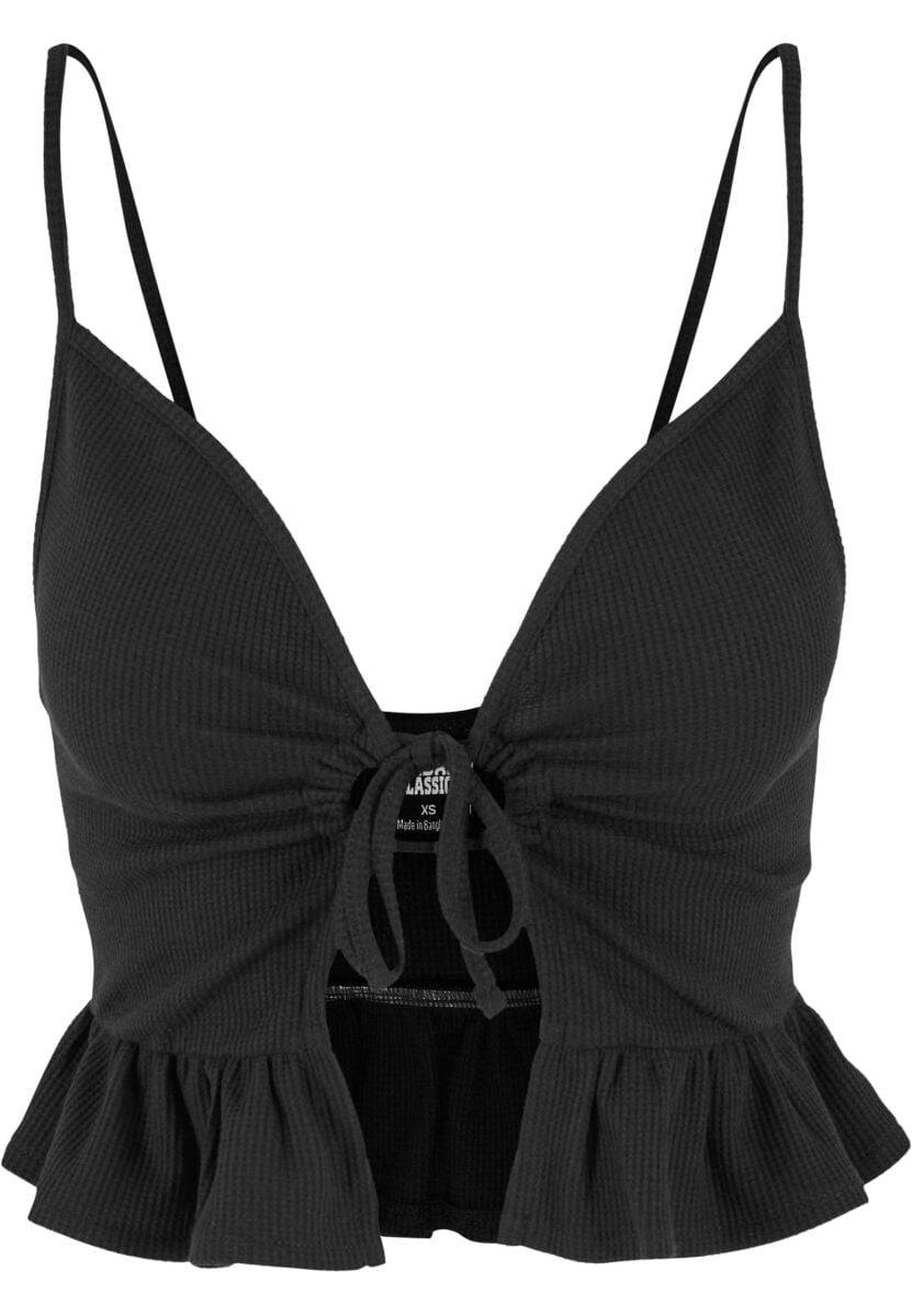 EMP "Ladies Waffle Pique Ruffle Top" Top schwarz von Urban Classics