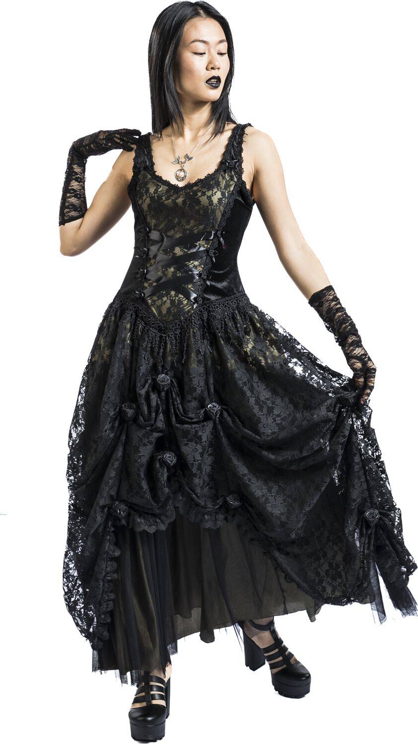 EMP "Langes Gothickleid" Langes Kleid Schwarz/grün Von Sinister Gothic