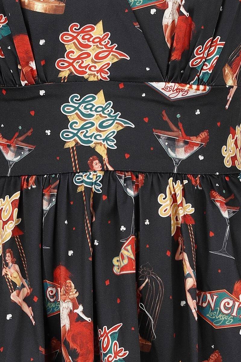 EMP "Las Vegas Print Flare Dress" Mittellanges Kleid Multicolor Von Voodoo Vixen