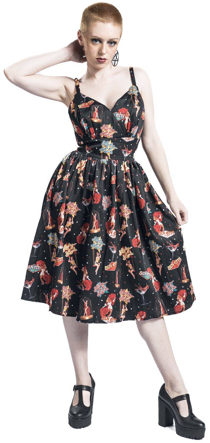 EMP "Las Vegas Print Flare Dress" Mittellanges Kleid Multicolor Von Voodoo Vixen