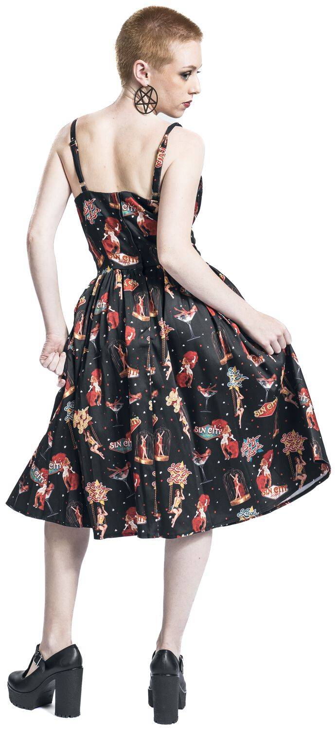 EMP "Las Vegas Print Flare Dress" Mittellanges Kleid Multicolor Von Voodoo Vixen