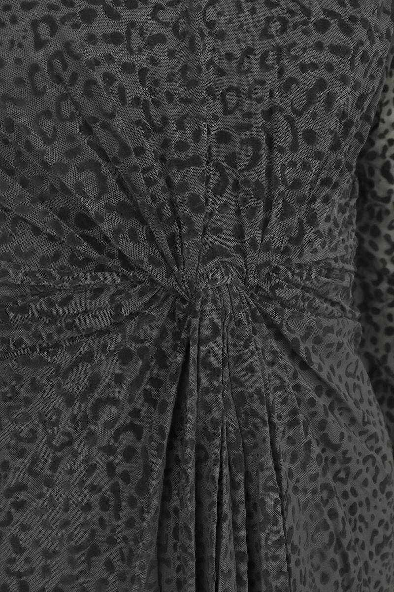 EMP "Leopard Velvet Flocking Knot Front Mini Dress" Kurzes Kleid Schwarz Von QED London