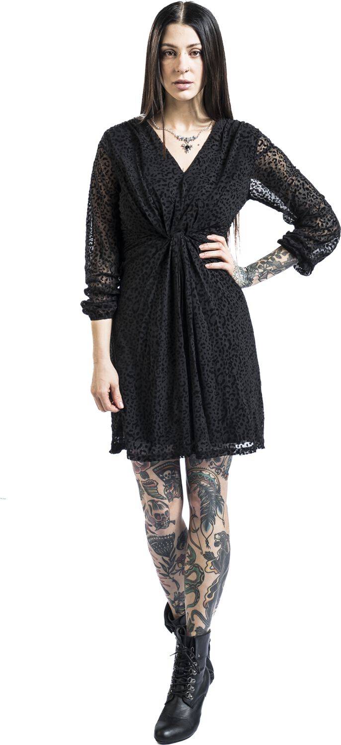 EMP "Leopard Velvet Flocking Knot Front Mini Dress" Kurzes Kleid Schwarz Von QED London